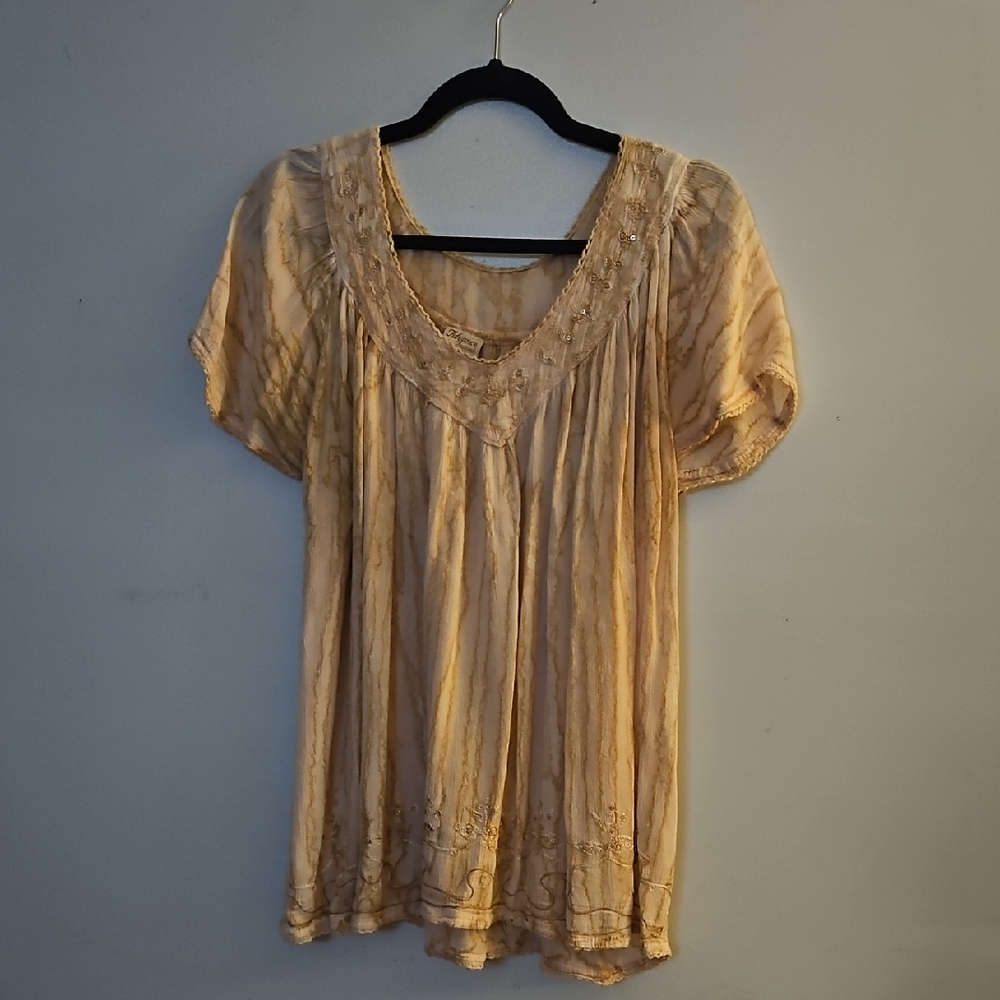 Advance Apparels Cream Flutter Sleeve Pleated Tunic